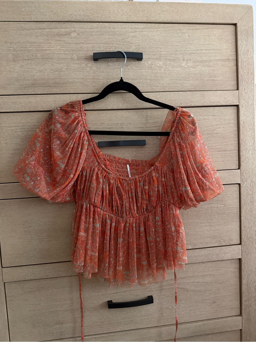 Free People Orange Puff-Sleeve Peasant Blouse